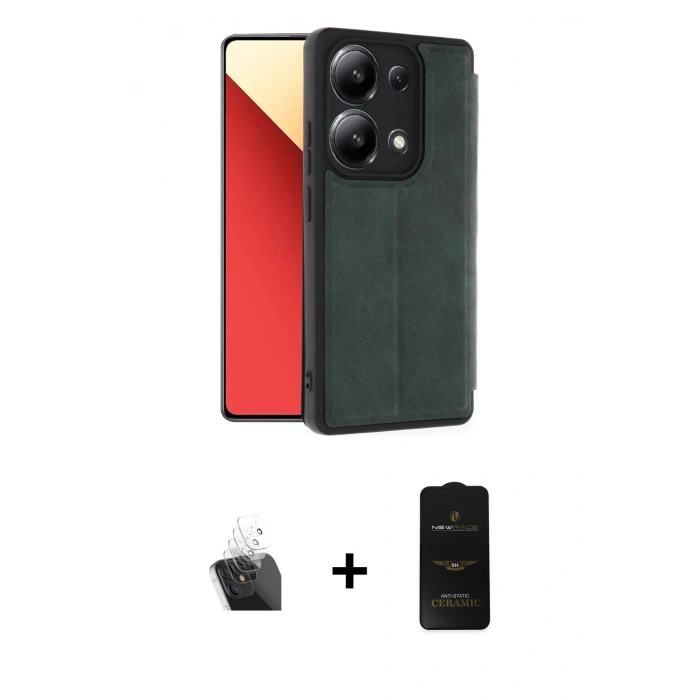 MARSİLYAN™- Redmi Note 13 4G Kılıf Zirve Yansıma Serisi - Siyah 6D Antistatik Mat Seramik Hayalet Nano Ekran Koruyucu + Kamera Lens Koruma Cam - SF