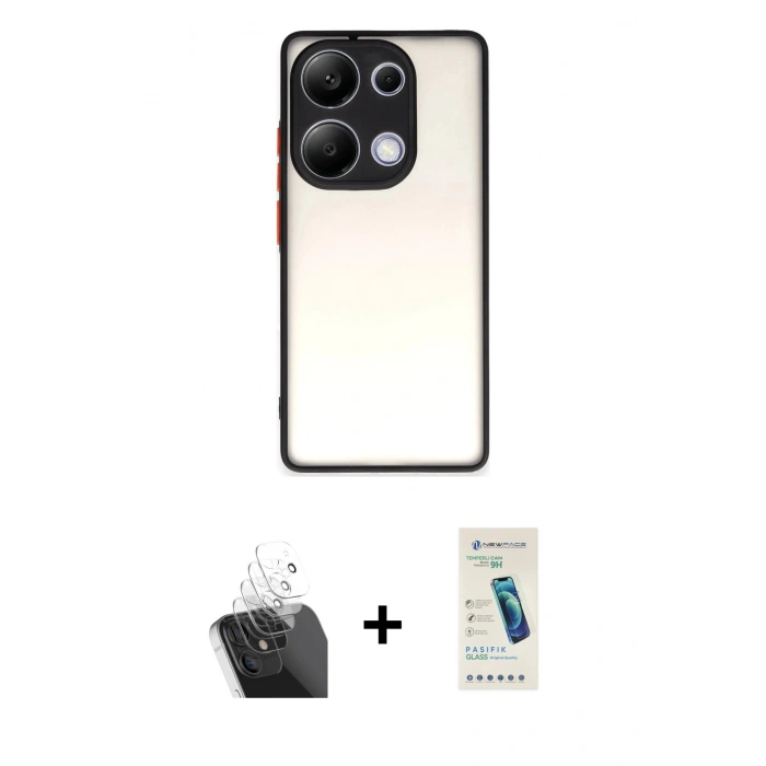 MARSİLYAN™- Redmi Note 13 Pro 4G Kılıf Ahenk Çizgi Serisi - Şeffaf Pasifik Cam Ekran Koruyucu + Kamera Lens Koruma Cam - SF