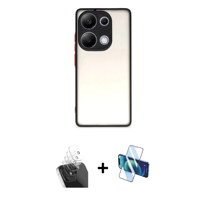 MARSİLYAN™- Redmi Note 13 Pro 4G Kılıf Ahenk Çizgi Serisi - Siyah 3D Antistatik Cam Ekran Koruyucu + Kamera Lens Koruma Cam - SF