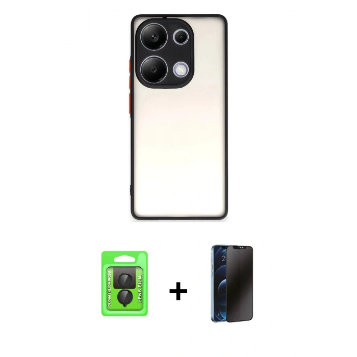 MARSİLYAN™- Redmi Note 13 Pro 4G Kılıf Ahenk Çizgi Serisi - Siyah 3D Antistatik Hayalet Cam Ekran Koruyucu + Raze Metal Kamera Lens - SH