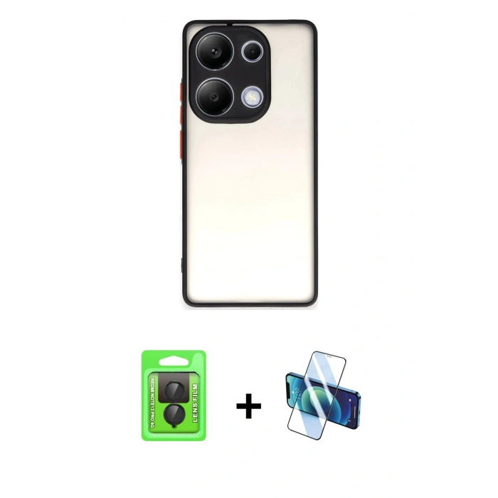 MARSİLYAN™- Redmi Note 13 Pro 4G Kılıf Ahenk Çizgi Serisi - Siyah 3D Antistatik Seramik Nano Ekran Koruyucu + Raze Metal Kamera Lens - SH