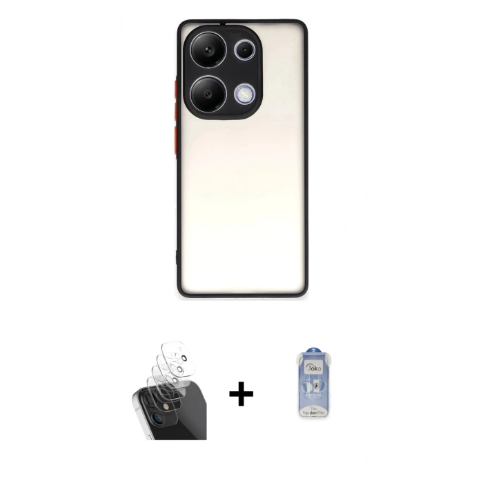 MARSİLYAN™- Redmi Note 13 Pro 4G Kılıf Ahenk Çizgi Serisi - Siyah Joko Magic 5D Cam + Kamera Lens Koruma Cam - SF