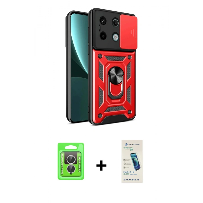MARSİLYAN™- Redmi Note 13 Pro 4G Kılıf Ahenk Klasik - Şeffaf Pasifik Cam Ekran Koruyucu + Gümüş Raze Metal Kamera Lens