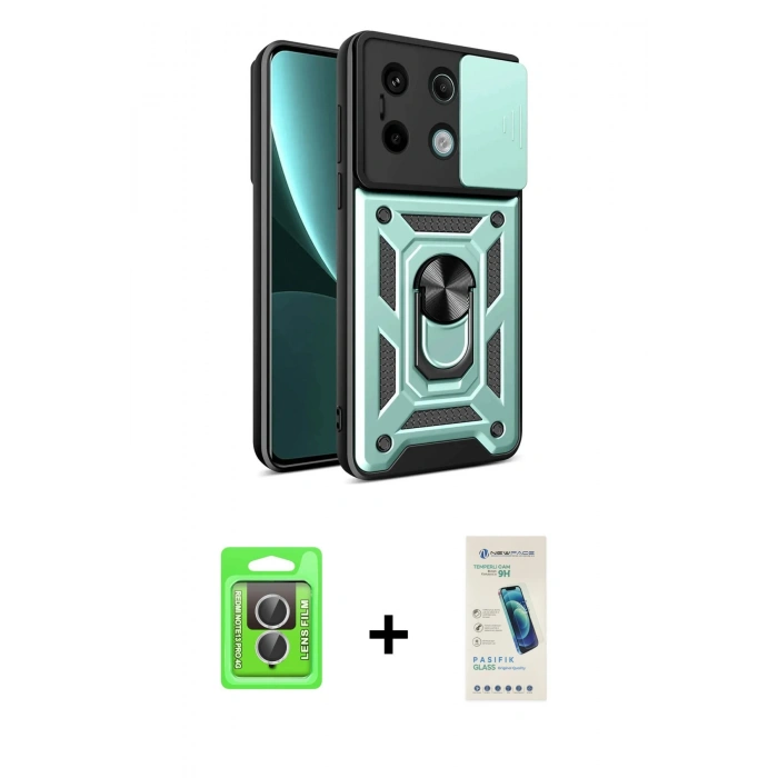 MARSİLYAN™- Redmi Note 13 Pro 4G Kılıf Ahenk Klasik - Şeffaf Pasifik Cam Ekran Koruyucu + Gümüş Raze Metal Kamera Lens