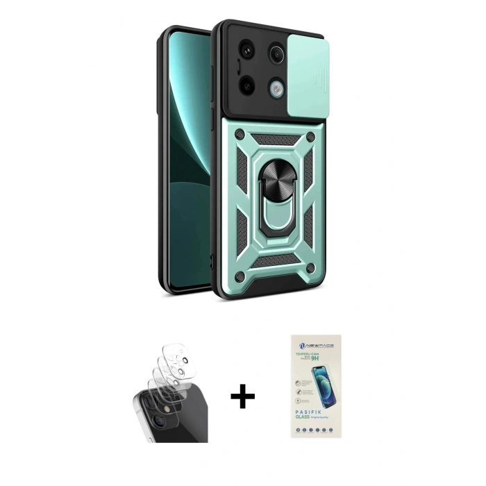 MARSİLYAN™- Redmi Note 13 Pro 4G Kılıf Ahenk Klasik - Şeffaf Pasifik Cam Ekran Koruyucu + Kamera Lens Koruma Cam - SF