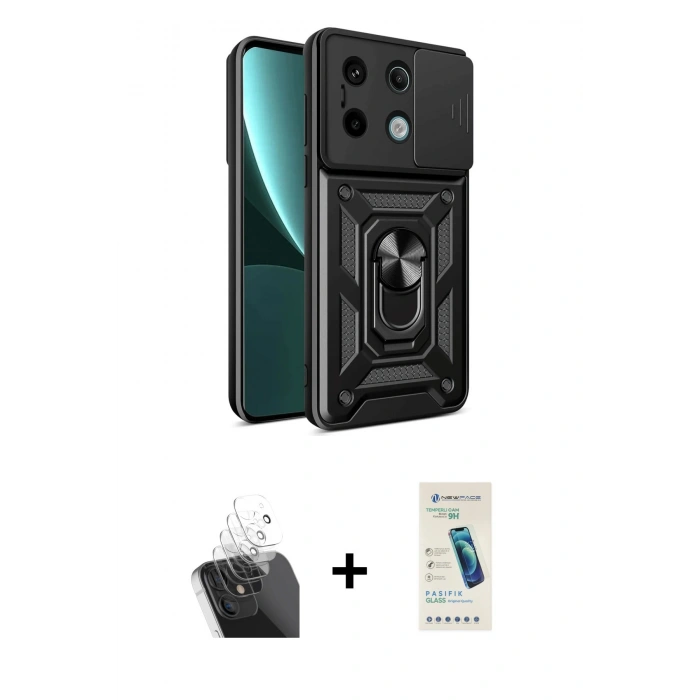 MARSİLYAN™- Redmi Note 13 Pro 4G Kılıf Ahenk Klasik - Şeffaf Pasifik Cam Ekran Koruyucu + Kamera Lens Koruma Cam - SF
