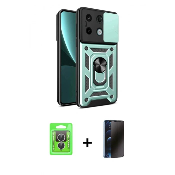 MARSİLYAN™- Redmi Note 13 Pro 4G Kılıf Ahenk Klasik - Siyah 3D Antistatik Hayalet Cam Ekran Koruyucu + Raze Metal Kamera Lens - GS