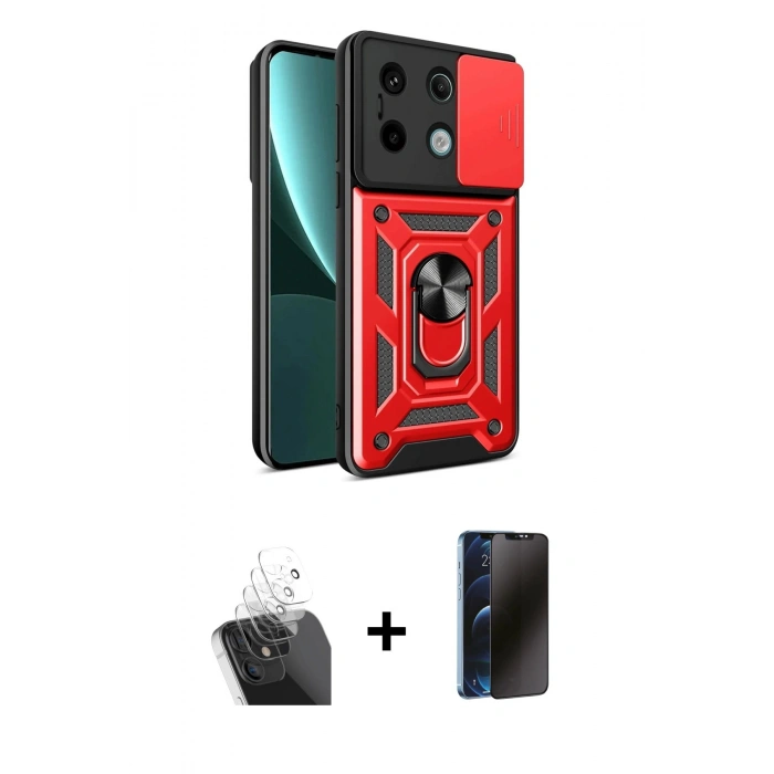 MARSİLYAN™- Redmi Note 13 Pro 4G Kılıf Ahenk Klasik - Siyah 3D Antistatik Hayalet Cam Ekran Koruyucu + Kamera Lens Koruma Cam - SF