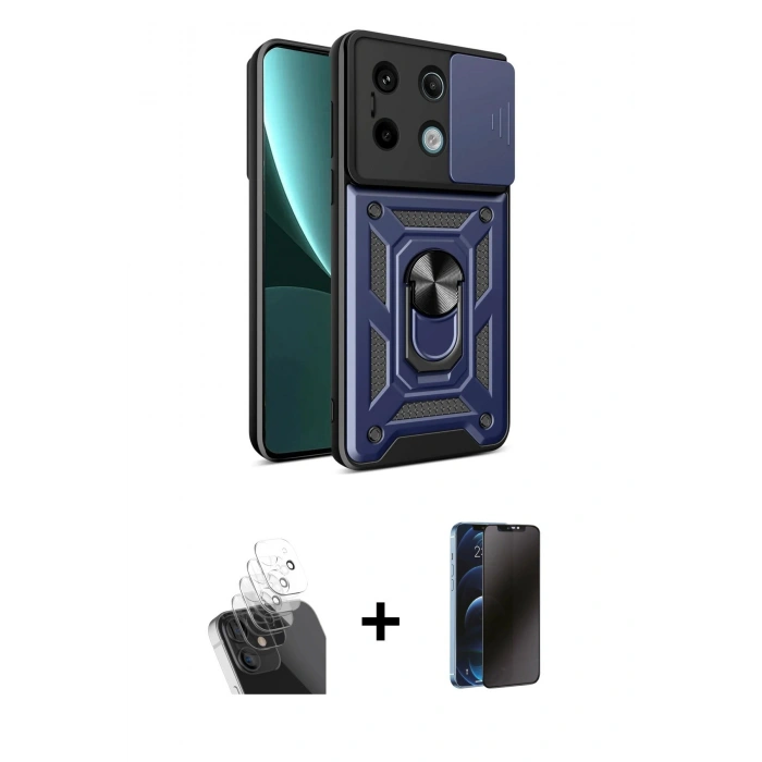 MARSİLYAN™- Redmi Note 13 Pro 4G Kılıf Ahenk Klasik - Siyah 3D Antistatik Hayalet Cam Ekran Koruyucu + Kamera Lens Koruma Cam - SF