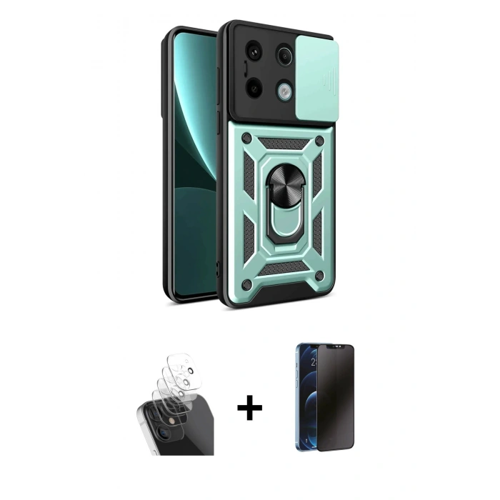 MARSİLYAN™- Redmi Note 13 Pro 4G Kılıf Ahenk Klasik - Siyah 3D Antistatik Hayalet Cam Ekran Koruyucu + Kamera Lens Koruma Cam - SF