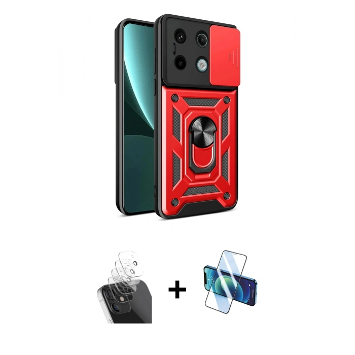 MARSİLYAN™- Redmi Note 13 Pro 4G Kılıf Ahenk Klasik - Siyah 3D Antistatik Seramik Nano Ekran Koruyucu + Kamera Lens Koruma Cam - SF