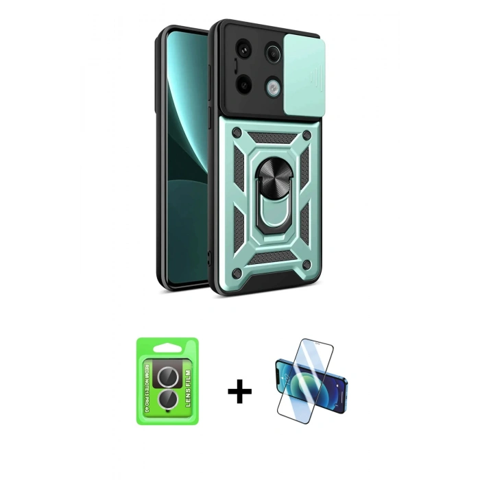 MARSİLYAN™- Redmi Note 13 Pro 4G Kılıf Ahenk Klasik - Siyah 3D Antistatik Seramik Nano Ekran Koruyucu + Raze Metal Kamera Lens - GS