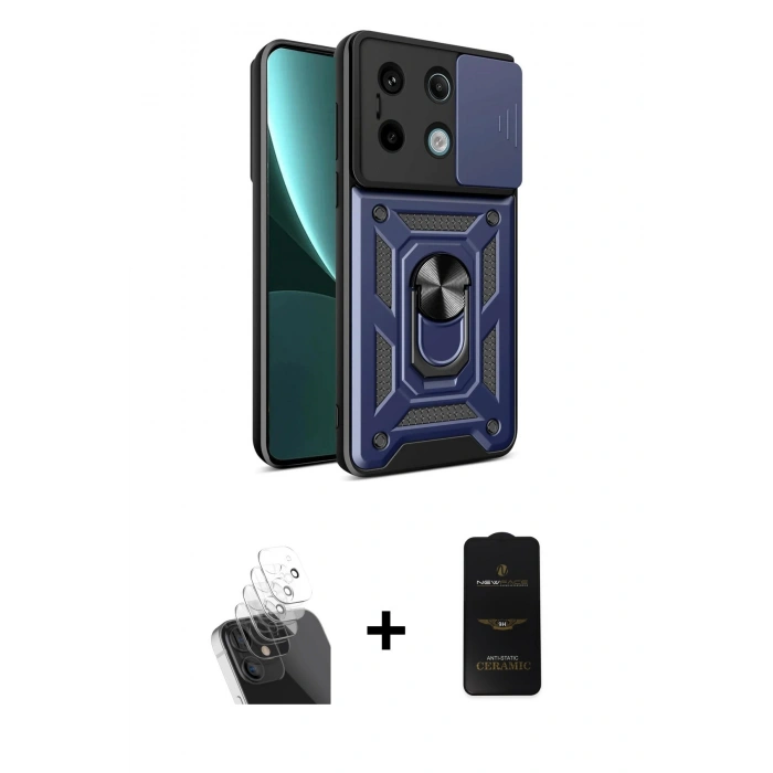 MARSİLYAN™- Redmi Note 13 Pro 4G Kılıf Ahenk Klasik - Siyah 6D Antistatik Mat Seramik Hayalet Nano Ekran Koruyucu + Kamera Lens Koruma Cam - SF