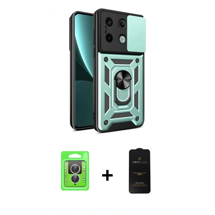 MARSİLYAN™- Redmi Note 13 Pro 4G Kılıf Ahenk Klasik - Siyah 6D Antistatik Mat Seramik Hayalet Nano Ekran Koruyucu + Gümüş Raze Metal Kamera Lens