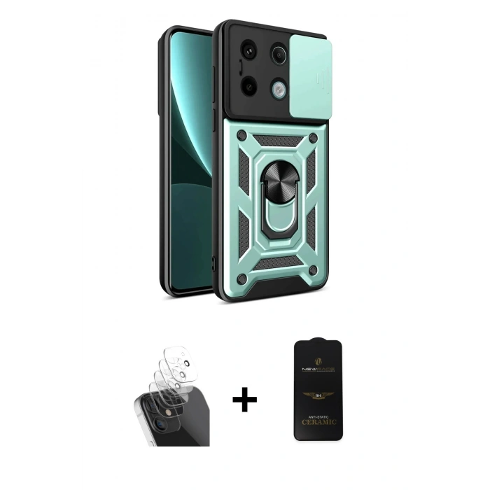 MARSİLYAN™- Redmi Note 13 Pro 4G Kılıf Ahenk Klasik - Siyah 6D Antistatik Mat Seramik Hayalet Nano Ekran Koruyucu + Kamera Lens Koruma Cam - SF