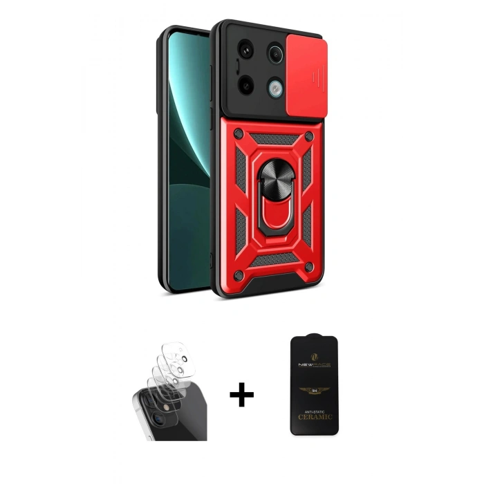 MARSİLYAN™- Redmi Note 13 Pro 4G Kılıf Ahenk Klasik - Siyah 6D Antistatik Mat Seramik Hayalet Nano Ekran Koruyucu + Kamera Lens Koruma Cam - SF