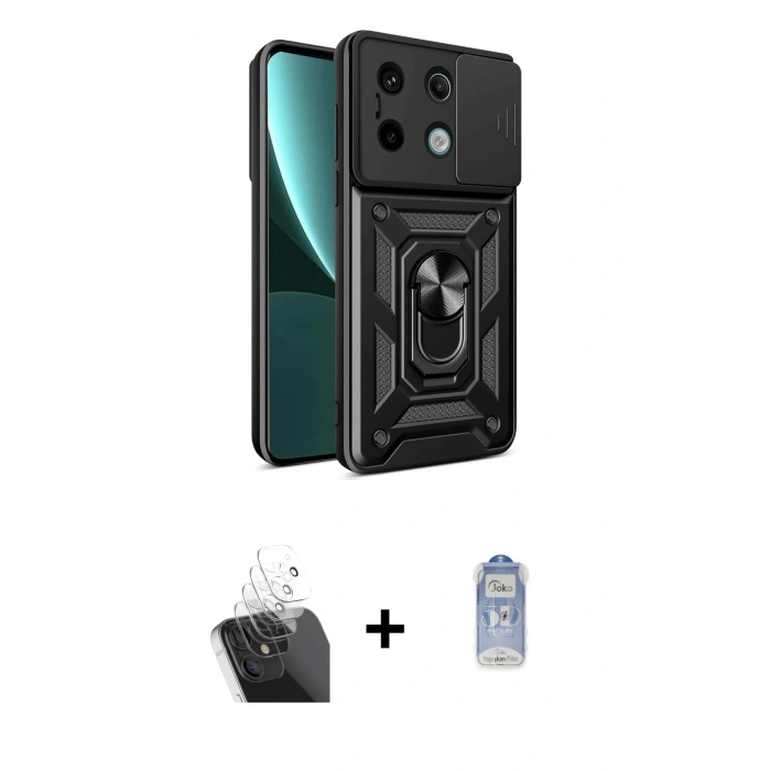 MARSİLYAN™- Redmi Note 13 Pro 4G Kılıf Ahenk Klasik - Siyah Joko Magic 5D Cam + Kamera Lens Koruma Cam - SF