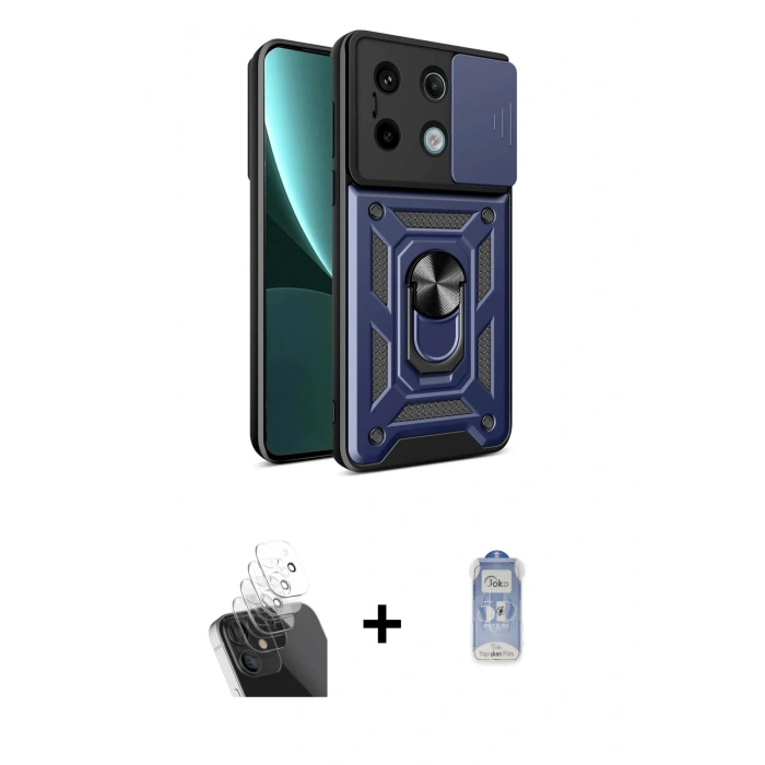 MARSİLYAN™- Redmi Note 13 Pro 4G Kılıf Ahenk Klasik - Siyah Joko Magic 5D Cam + Kamera Lens Koruma Cam - SF
