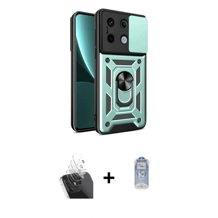 MARSİLYAN™- Redmi Note 13 Pro 4G Kılıf Ahenk Klasik - Siyah Joko Magic 5D Cam + Kamera Lens Koruma Cam - SF