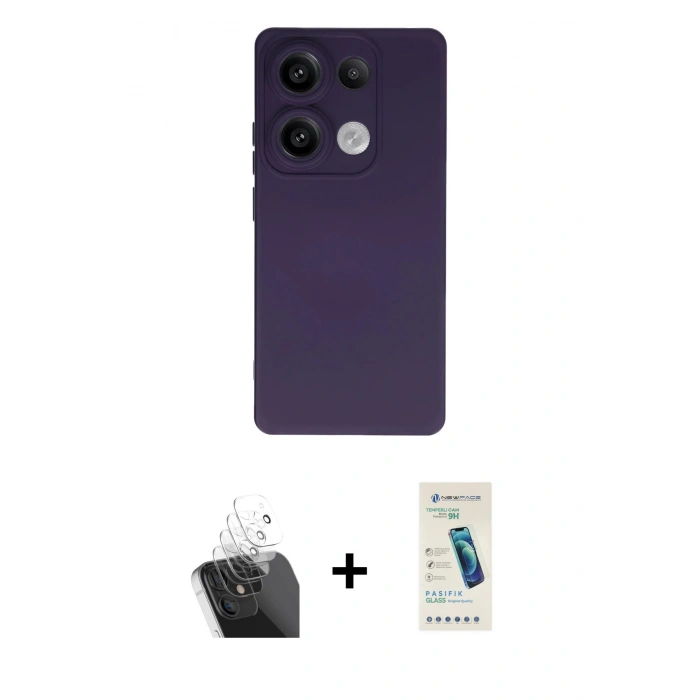 MARSİLYAN™- Redmi Note 13 Pro 4G Kılıf Ahenk Serisi - Şeffaf Pasifik Cam Ekran Koruyucu + Kamera Lens Koruma Cam - SF