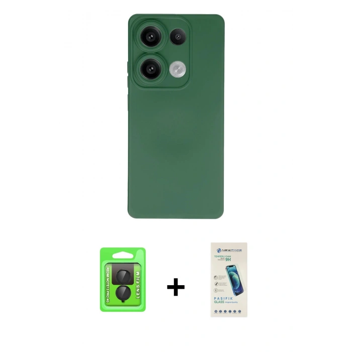 MARSİLYAN™- Redmi Note 13 Pro 4G Kılıf Ahenk Serisi - Şeffaf Pasifik Cam Ekran Koruyucu + Raze Metal Kamera Lens - SH
