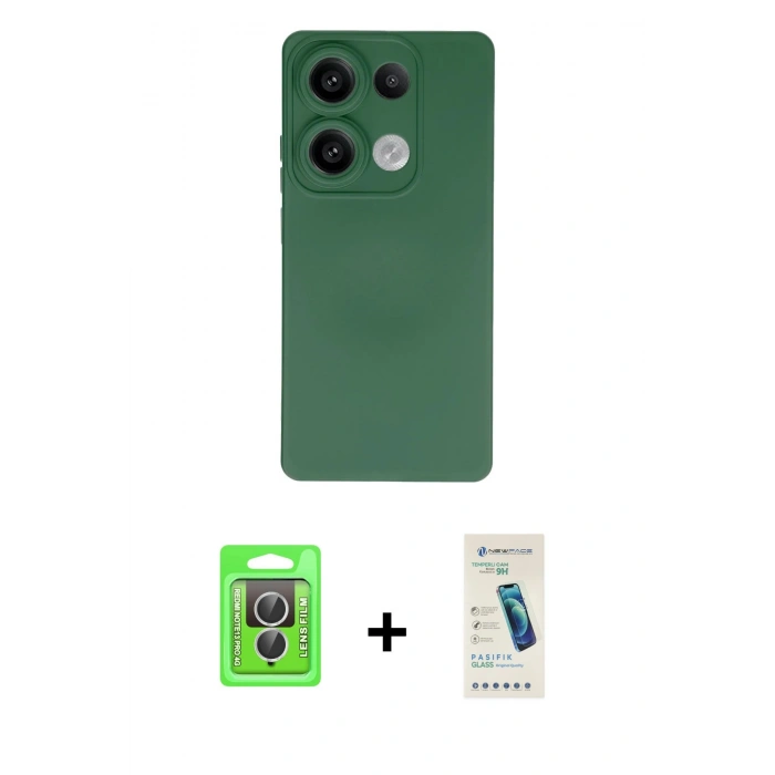 MARSİLYAN™- Redmi Note 13 Pro 4G Kılıf Ahenk Serisi - Şeffaf Pasifik Cam Ekran Koruyucu + Raze Metal Kamera Lens - GS