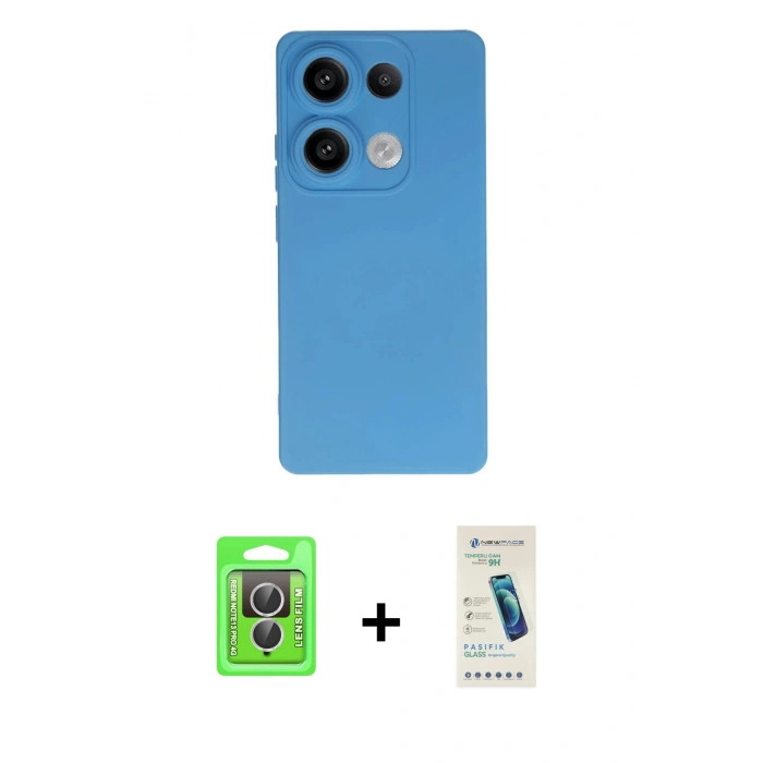 MARSİLYAN™- Redmi Note 13 Pro 4G Kılıf Ahenk Serisi - Şeffaf Pasifik Cam Ekran Koruyucu + Raze Metal Kamera Lens - GS