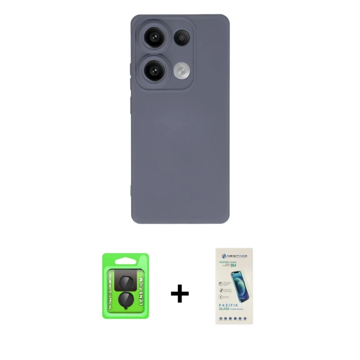 MARSİLYAN™- Redmi Note 13 Pro 4G Kılıf Ahenk Serisi - Şeffaf Pasifik Cam Ekran Koruyucu + Raze Metal Kamera Lens - SH