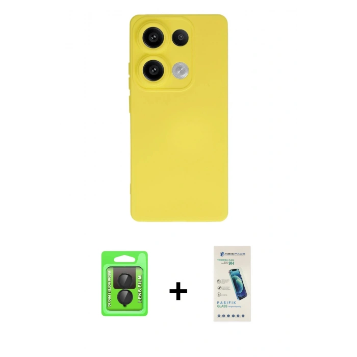 MARSİLYAN™- Redmi Note 13 Pro 4G Kılıf Ahenk Serisi - Şeffaf Pasifik Cam Ekran Koruyucu + Raze Metal Kamera Lens - SH