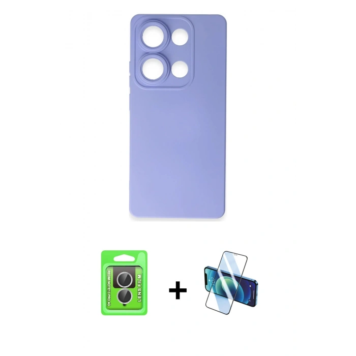 MARSİLYAN™- Redmi Note 13 Pro 4G Kılıf Ahenk Serisi - Siyah 3D Antistatik Cam Ekran Koruyucu + Raze Metal Kamera Lens - GS