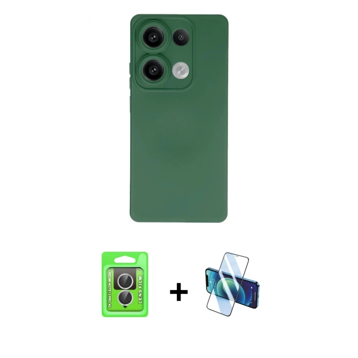 MARSİLYAN™- Redmi Note 13 Pro 4G Kılıf Ahenk Serisi - Siyah 3D Antistatik Cam Ekran Koruyucu + Raze Metal Kamera Lens - GS