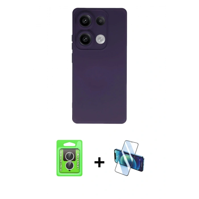 MARSİLYAN™- Redmi Note 13 Pro 4G Kılıf Ahenk Serisi - Siyah 3D Antistatik Cam Ekran Koruyucu + Raze Metal Kamera Lens - GS