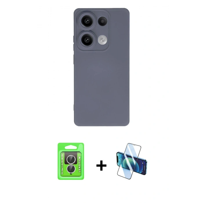 MARSİLYAN™- Redmi Note 13 Pro 4G Kılıf Ahenk Serisi - Siyah 3D Antistatik Cam Ekran Koruyucu + Raze Metal Kamera Lens - GS
