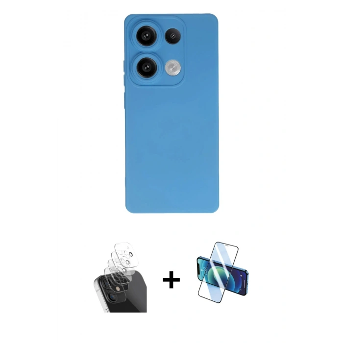 MARSİLYAN™- Redmi Note 13 Pro 4G Kılıf Ahenk Serisi - Siyah 3D Antistatik Cam Ekran Koruyucu + Kamera Lens Koruma Cam - SF
