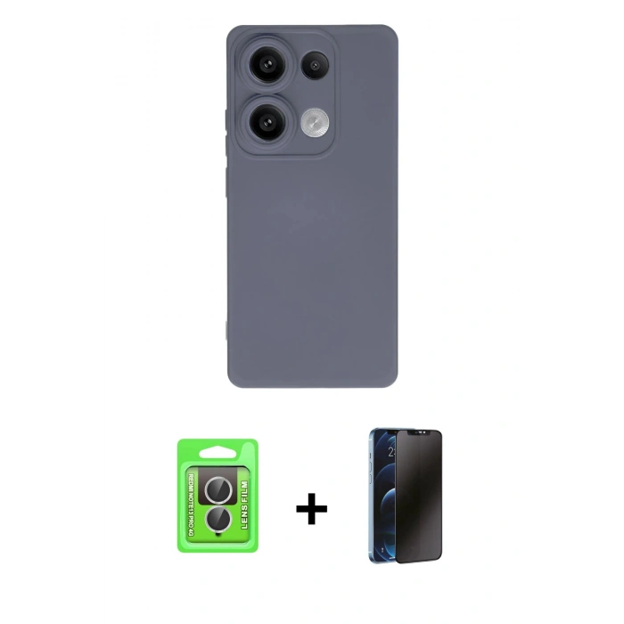 MARSİLYAN™- Redmi Note 13 Pro 4G Kılıf Ahenk Serisi - Siyah 3D Antistatik Hayalet Cam Ekran Koruyucu + Raze Metal Kamera Lens - GS