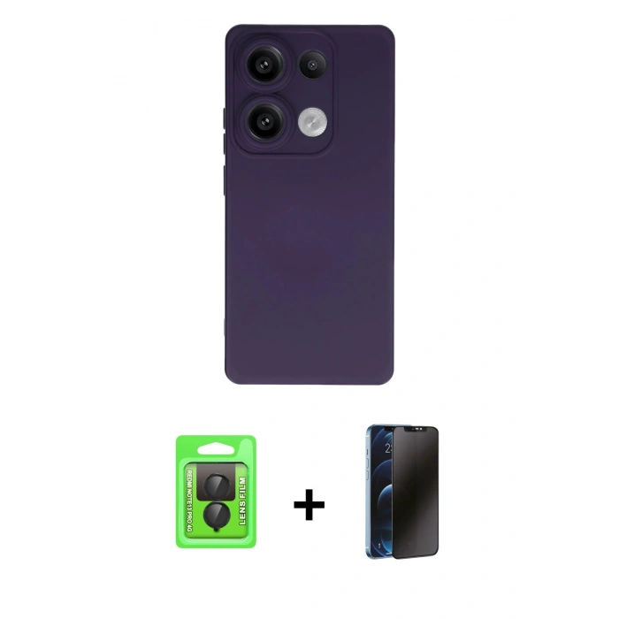 MARSİLYAN™- Redmi Note 13 Pro 4G Kılıf Ahenk Serisi - Siyah 3D Antistatik Hayalet Cam Ekran Koruyucu + Raze Metal Kamera Lens - SH