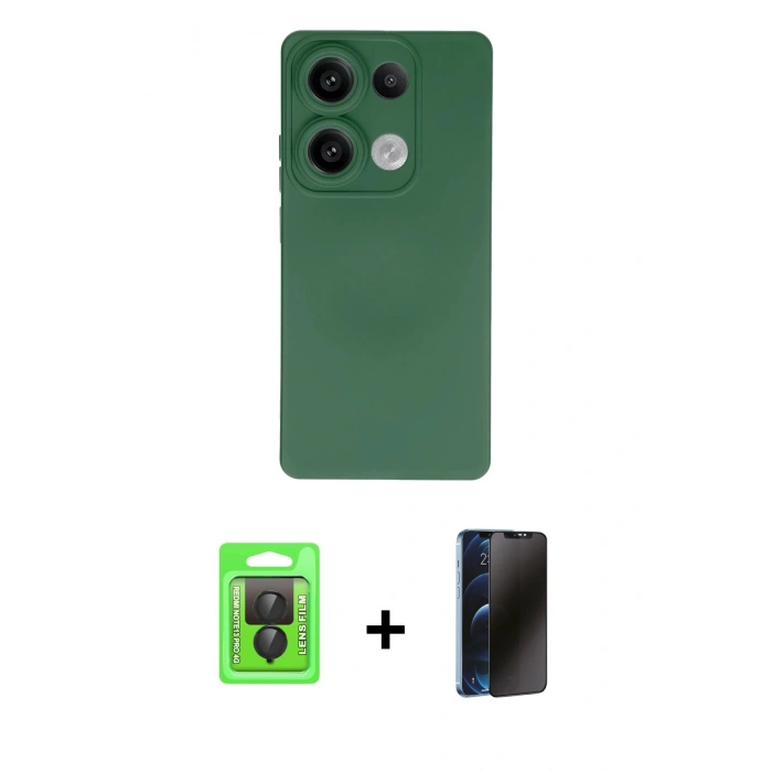 MARSİLYAN™- Redmi Note 13 Pro 4G Kılıf Ahenk Serisi - Siyah 3D Antistatik Hayalet Cam Ekran Koruyucu + Raze Metal Kamera Lens - SH