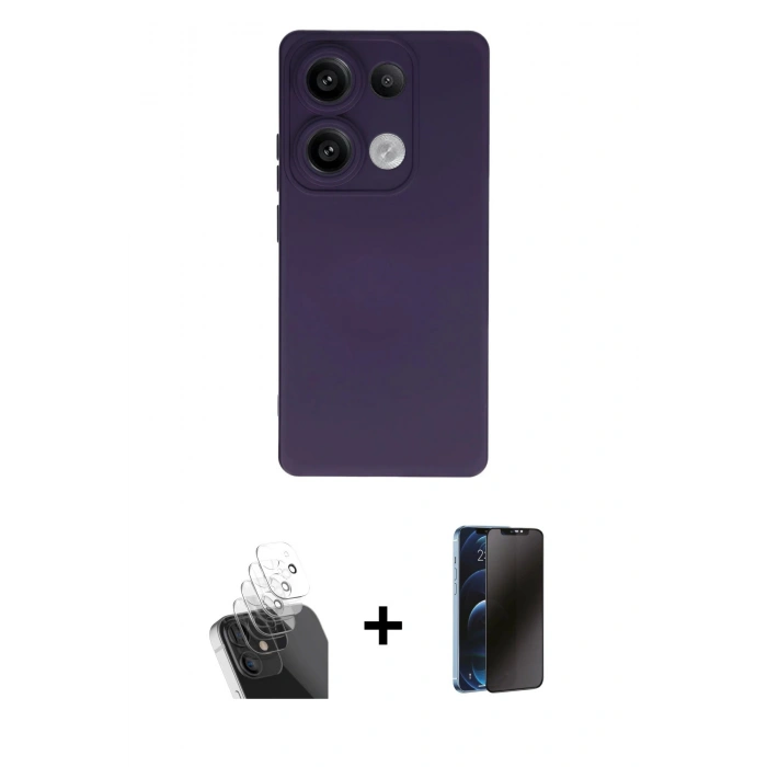MARSİLYAN™- Redmi Note 13 Pro 4G Kılıf Ahenk Serisi - Siyah 3D Antistatik Hayalet Cam Ekran Koruyucu + Şeffaf Kamera Lens Koruma Cam