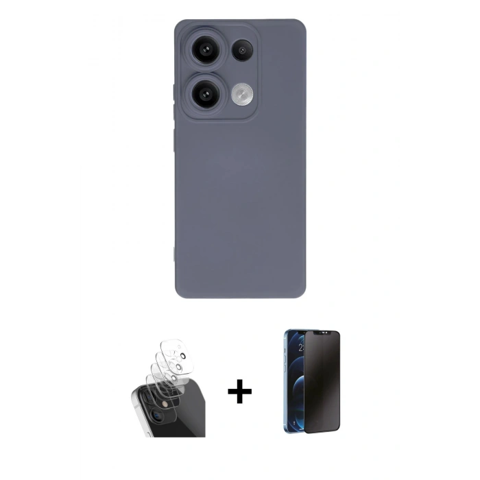 MARSİLYAN™- Redmi Note 13 Pro 4G Kılıf Ahenk Serisi - Siyah 3D Antistatik Hayalet Cam Ekran Koruyucu + Şeffaf Kamera Lens Koruma Cam