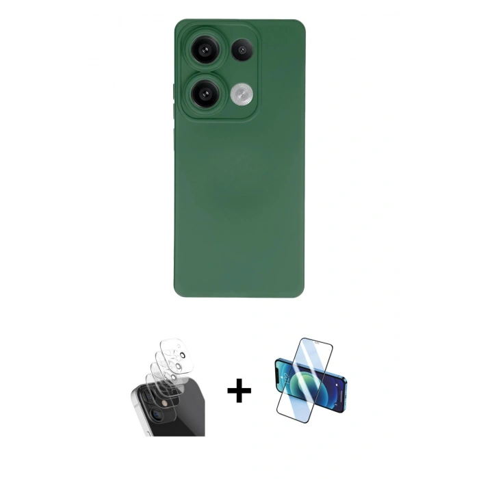MARSİLYAN™- Redmi Note 13 Pro 4G Kılıf Ahenk Serisi - Siyah 3D Antistatik Seramik Nano Ekran Koruyucu + Kamera Lens Koruma Cam - SF