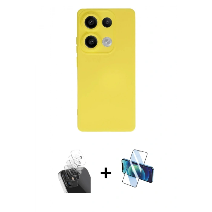MARSİLYAN™- Redmi Note 13 Pro 4G Kılıf Ahenk Serisi - Siyah 3D Antistatik Seramik Nano Ekran Koruyucu + Kamera Lens Koruma Cam - SF