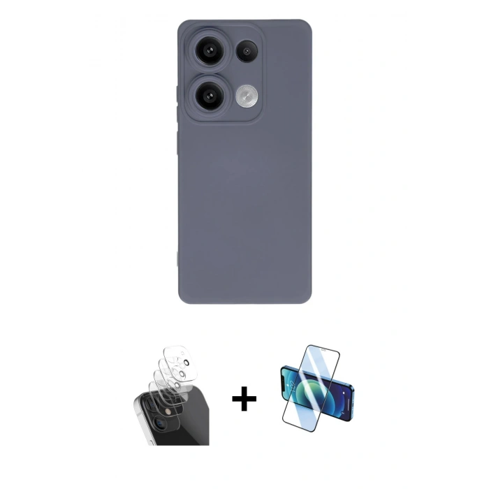 MARSİLYAN™- Redmi Note 13 Pro 4G Kılıf Ahenk Serisi - Siyah 3D Antistatik Seramik Nano Ekran Koruyucu + Kamera Lens Koruma Cam - SF