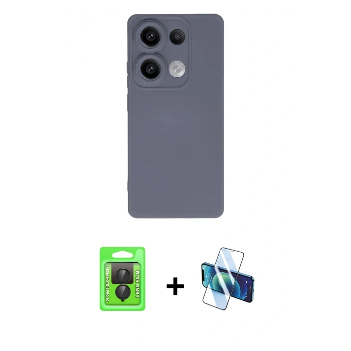 MARSİLYAN™- Redmi Note 13 Pro 4G Kılıf Ahenk Serisi - Siyah 3D Antistatik Seramik Nano Ekran Koruyucu + Raze Metal Kamera Lens - SH