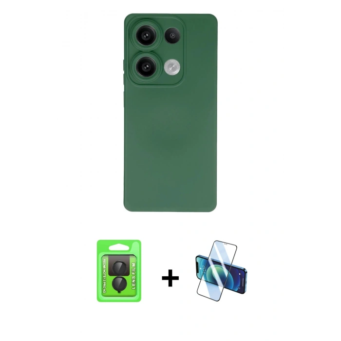 MARSİLYAN™- Redmi Note 13 Pro 4G Kılıf Ahenk Serisi - Siyah 3D Antistatik Seramik Nano Ekran Koruyucu + Raze Metal Kamera Lens - SH