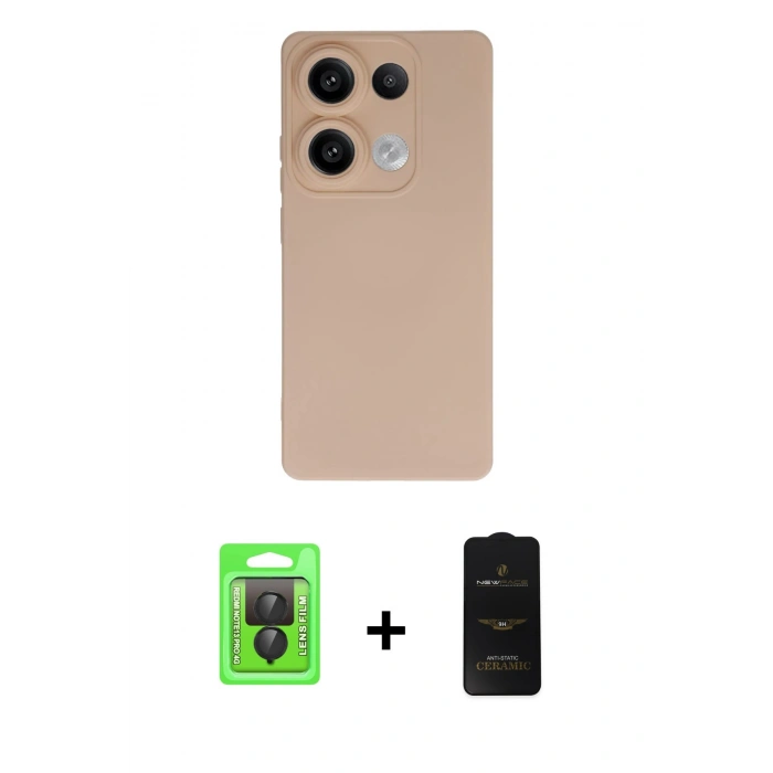 MARSİLYAN™- Redmi Note 13 Pro 4G Kılıf Ahenk Serisi - Siyah 6D Antistatik Mat Seramik Hayalet Nano Ekran Koruyucu + Raze Metal Kamera Lens - SH