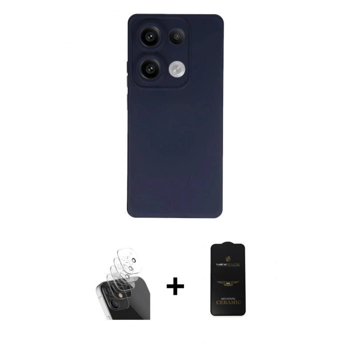 MARSİLYAN™- Redmi Note 13 Pro 4G Kılıf Ahenk Serisi - Siyah 6D Antistatik Mat Seramik Hayalet Nano Ekran Koruyucu + Kamera Lens Koruma Cam - SF
