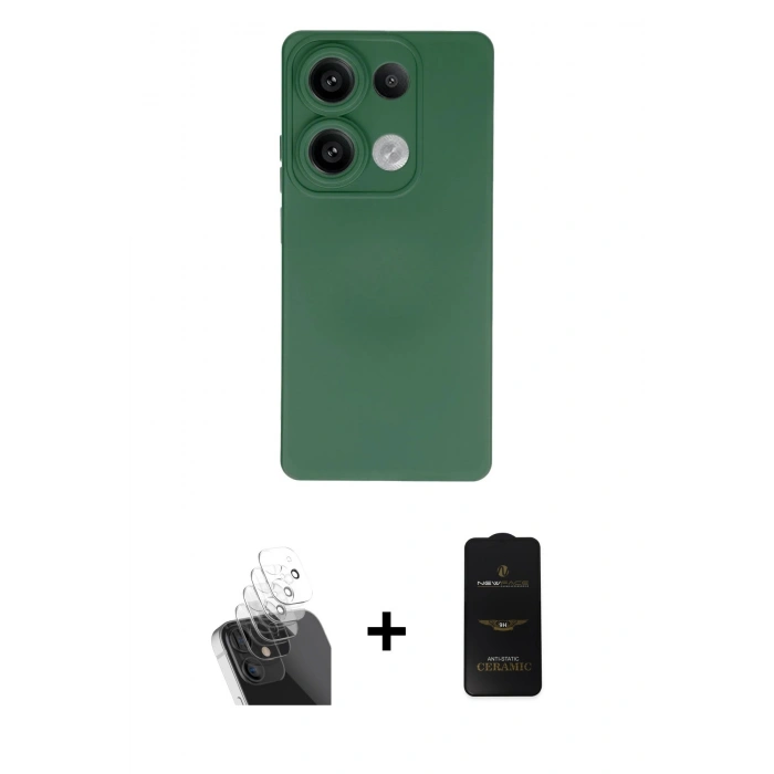 MARSİLYAN™- Redmi Note 13 Pro 4G Kılıf Ahenk Serisi - Siyah 6D Antistatik Mat Seramik Hayalet Nano Ekran Koruyucu + Kamera Lens Koruma Cam - SF