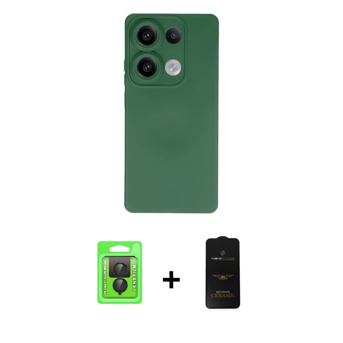 MARSİLYAN™- Redmi Note 13 Pro 4G Kılıf Ahenk Serisi - Siyah 6D Antistatik Mat Seramik Hayalet Nano Ekran Koruyucu + Raze Metal Kamera Lens - SH
