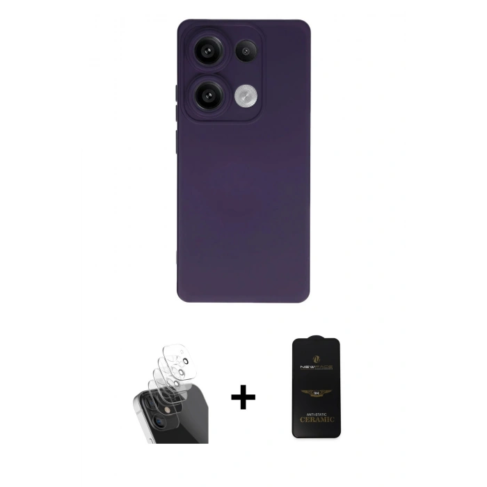 MARSİLYAN™- Redmi Note 13 Pro 4G Kılıf Ahenk Serisi - Siyah 6D Antistatik Mat Seramik Hayalet Nano Ekran Koruyucu + Kamera Lens Koruma Cam - SF