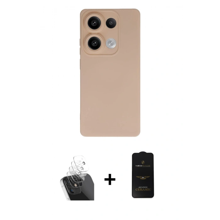 MARSİLYAN™- Redmi Note 13 Pro 4G Kılıf Ahenk Serisi - Siyah 6D Antistatik Mat Seramik Hayalet Nano Ekran Koruyucu + Kamera Lens Koruma Cam - SF